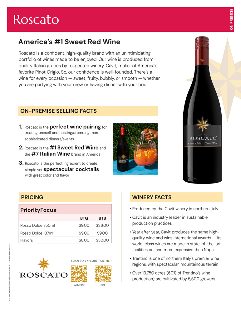 Roscato Fact Sheet: On Premise