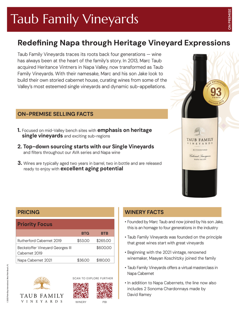 Taub Family Vineyards Fact Sheet: On Premise