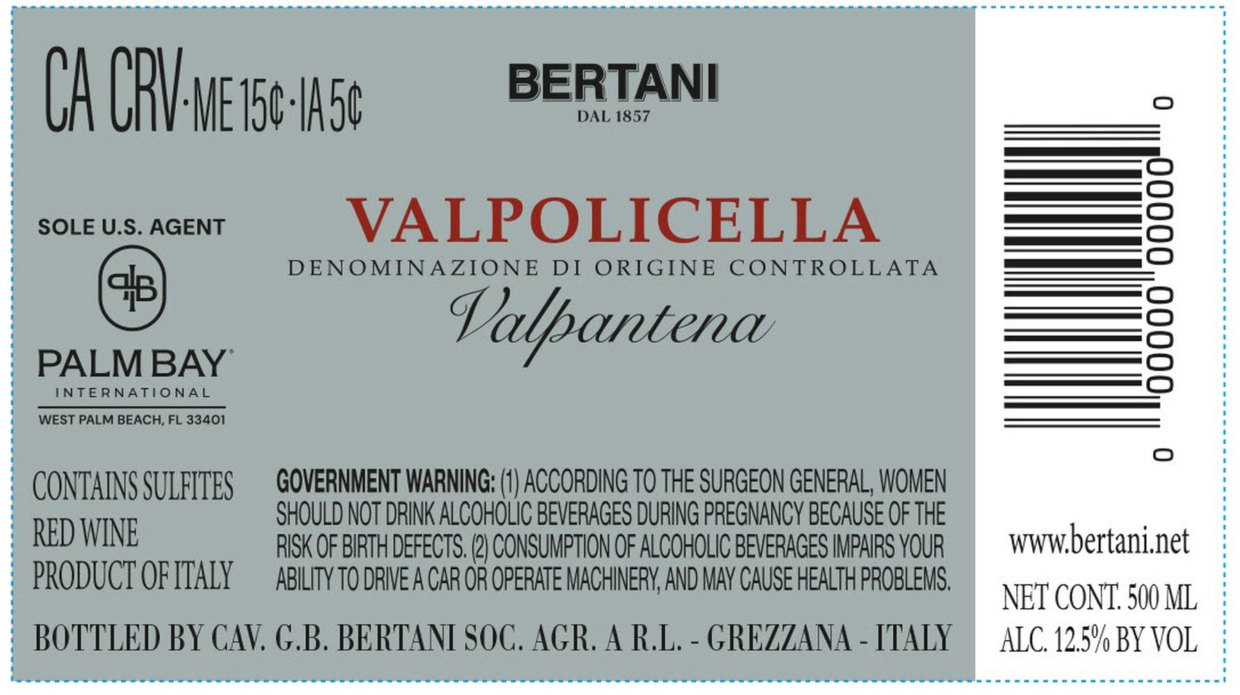 Bertani Valpolicella Valpantena DOC 2024 - Back Label
