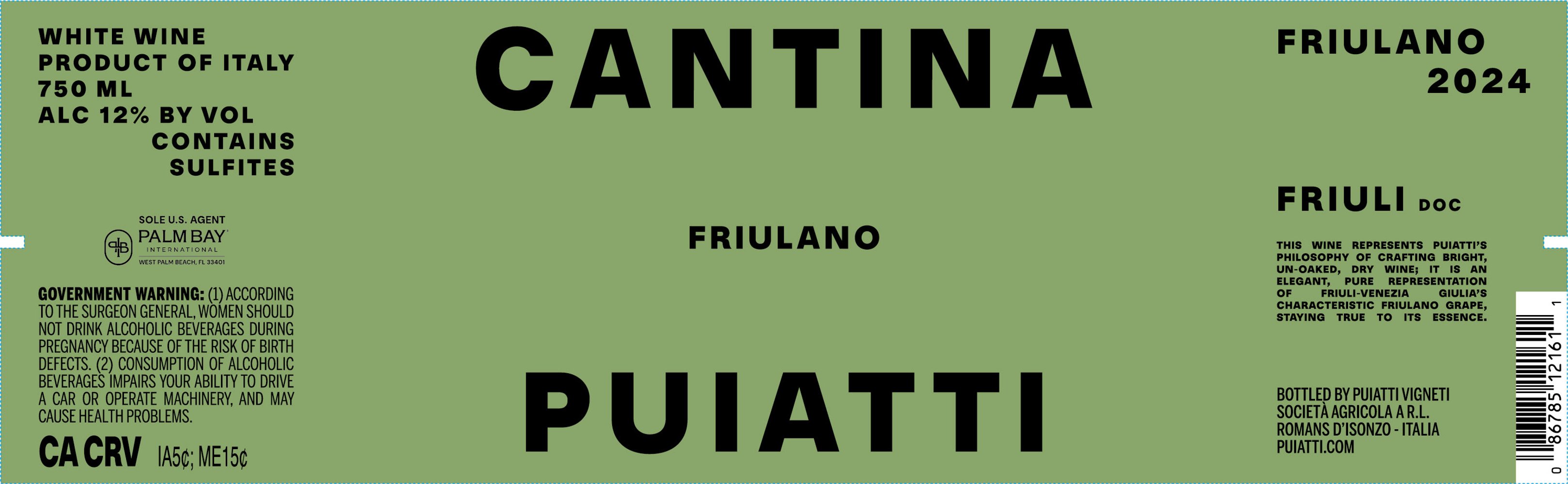 Cantina Puiatti Friulano 2024 - Back Label
