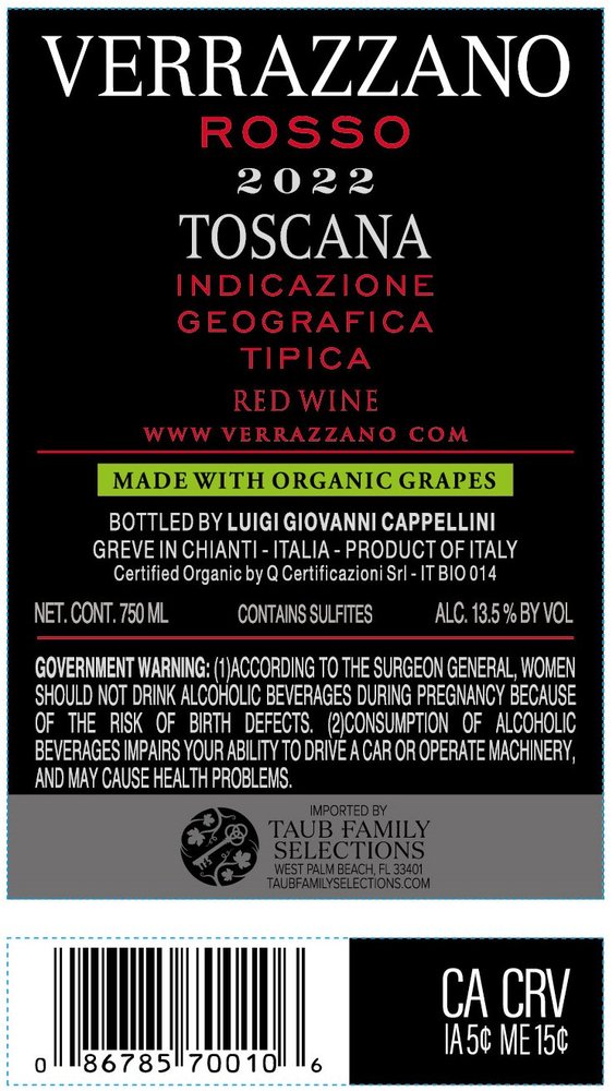 Castello di Verrazzano Rosso di Verrazzano Toscana IGT 2022 - Back Label