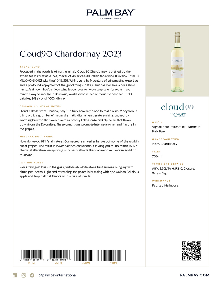 Cloud90 Cloud90 Chardonnay 2023 - Tech Sheet