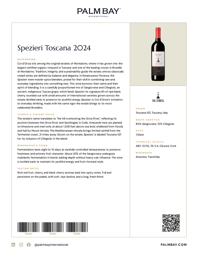Col d’Orcia Spezieri Toscana 2024 - Tech Sheet