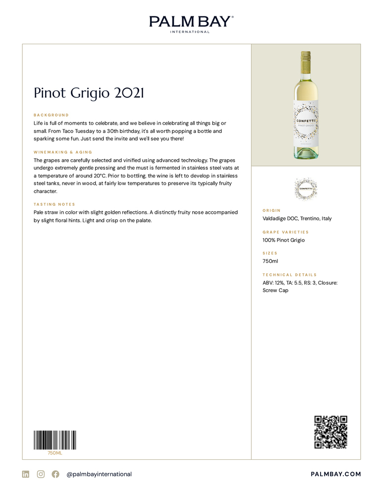 Confetti Pinot Grigio 2021 - Tech Sheet