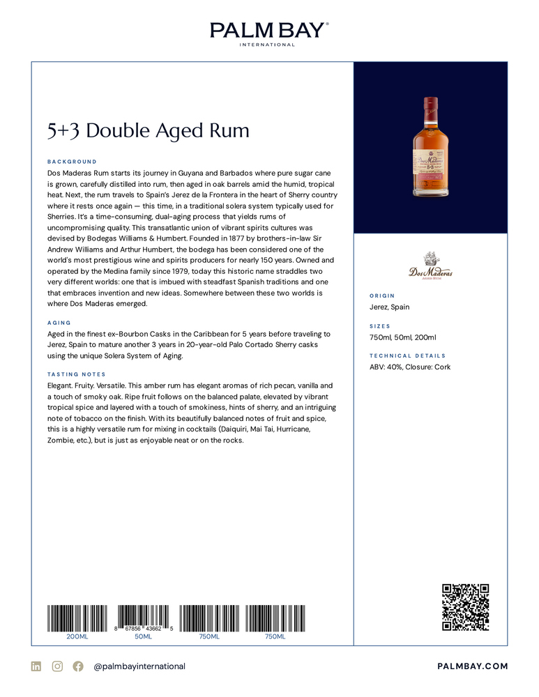Dos Maderas Rum 5+3 Double Aged Rum - Tech Sheet