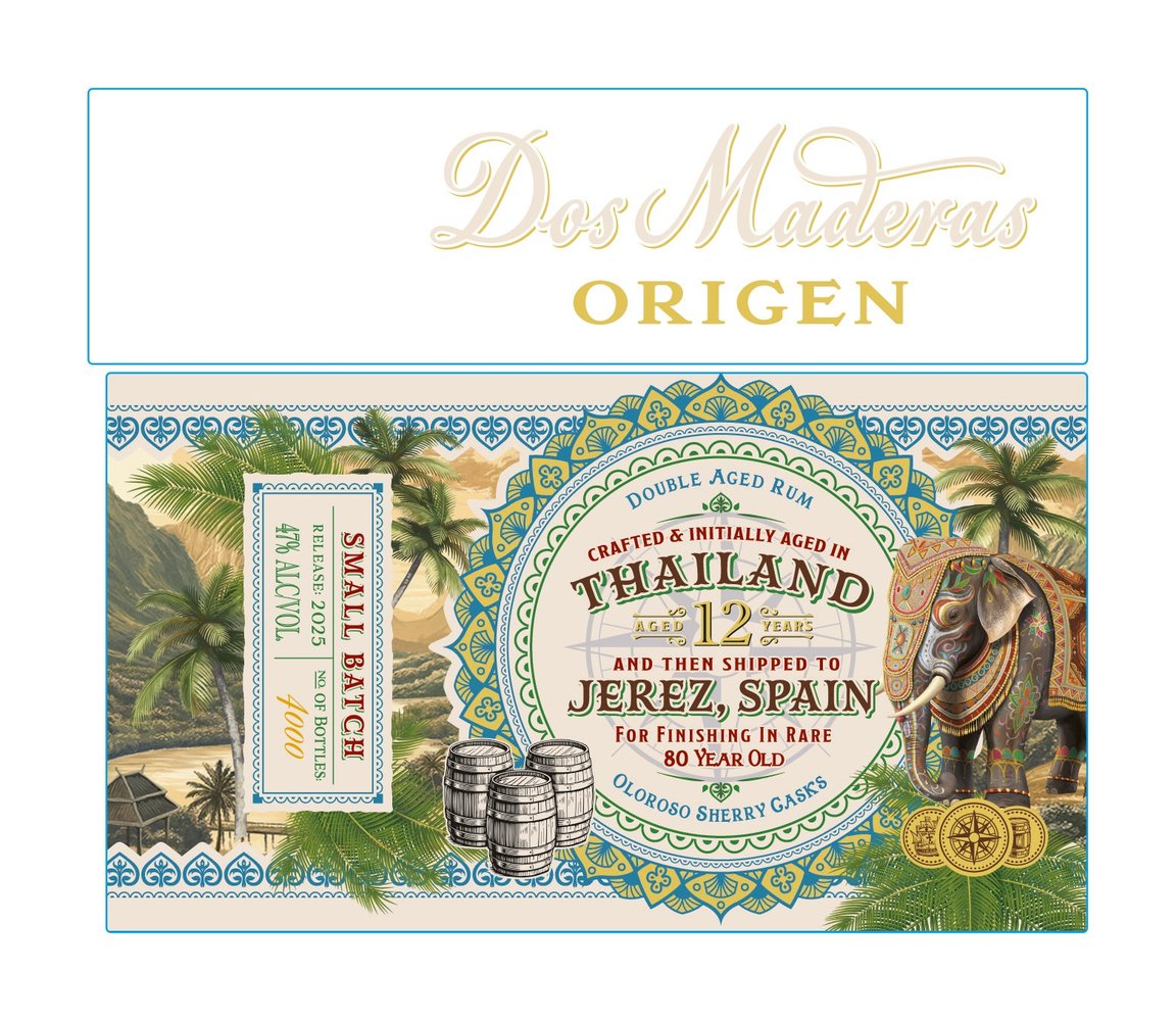 Dos Maderas Rum Origen Thailand - Front Label