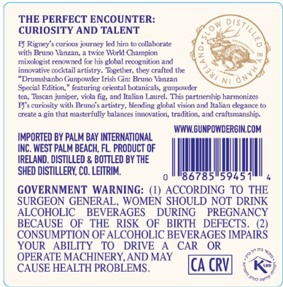 Drumshanbo Gunpowder Irish Gin Gunpowder Irish Gin with Italian Fig & Laurel - Back Label