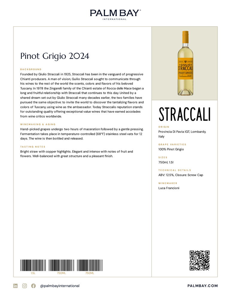 Giulio Straccali Pinot Grigio 2024 - Tech Sheet
