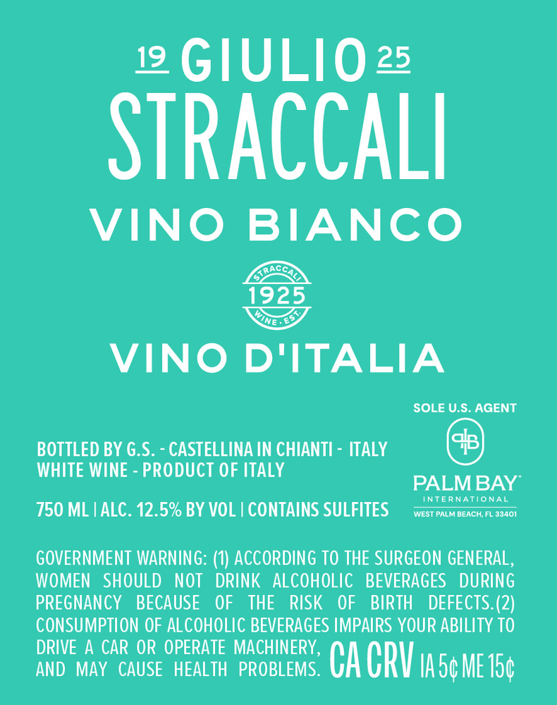 Giulio Straccali Vino Bianco - Back Label