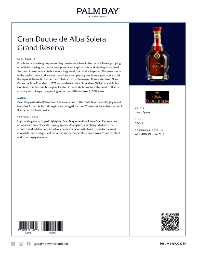 Gran Duque de Alba Brandy Gran Duque de Alba Solera Grand Reserva - Tech Sheet