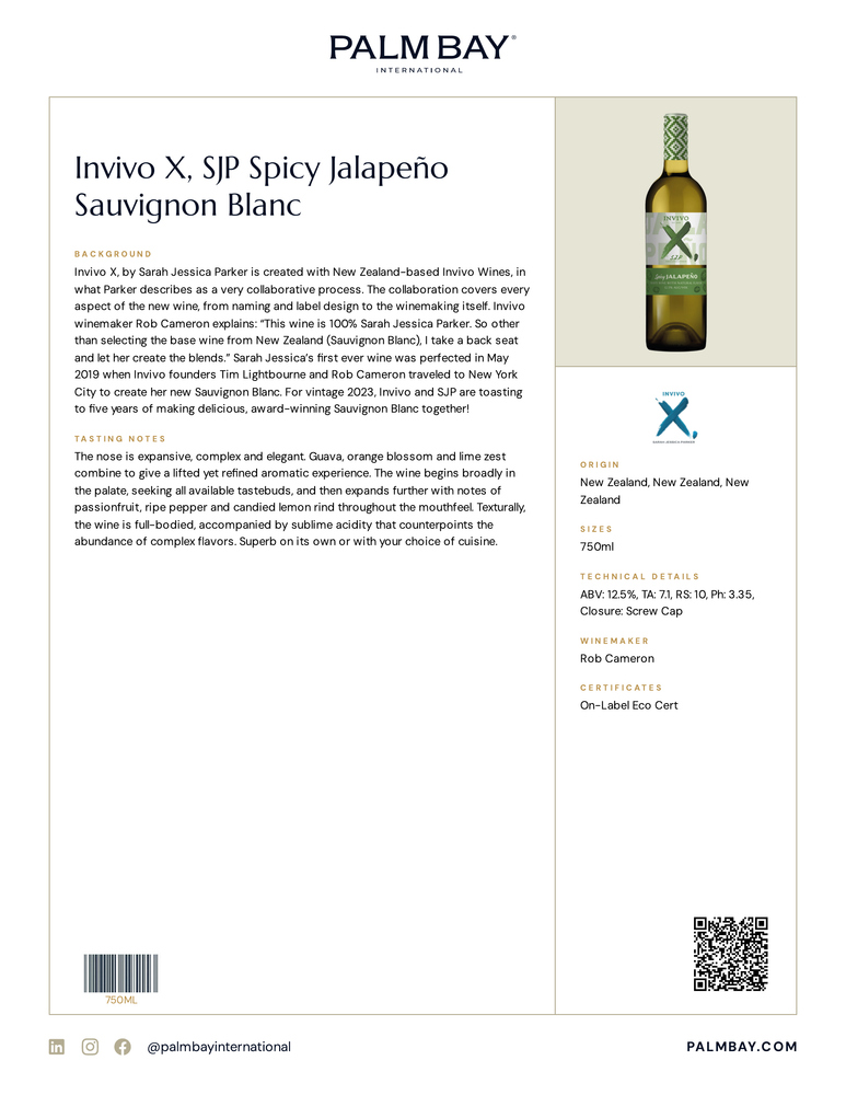 Invivo X, SJP Invivo X, SJP Spicy Jalapeño Sauvignon Blanc - Tech Sheet