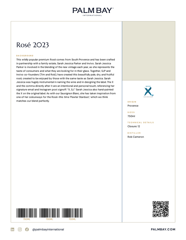 Invivo X, SJP Rosé 2023 - Tech Sheet