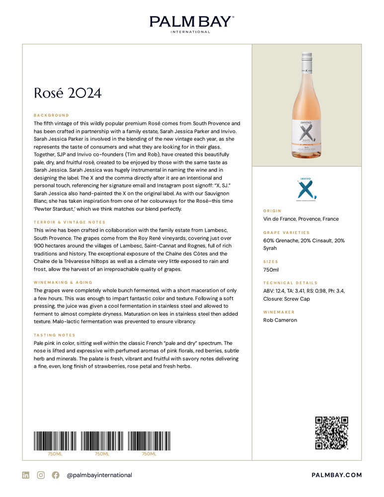 Invivo X, SJP Rosé 2024 - Tech Sheet