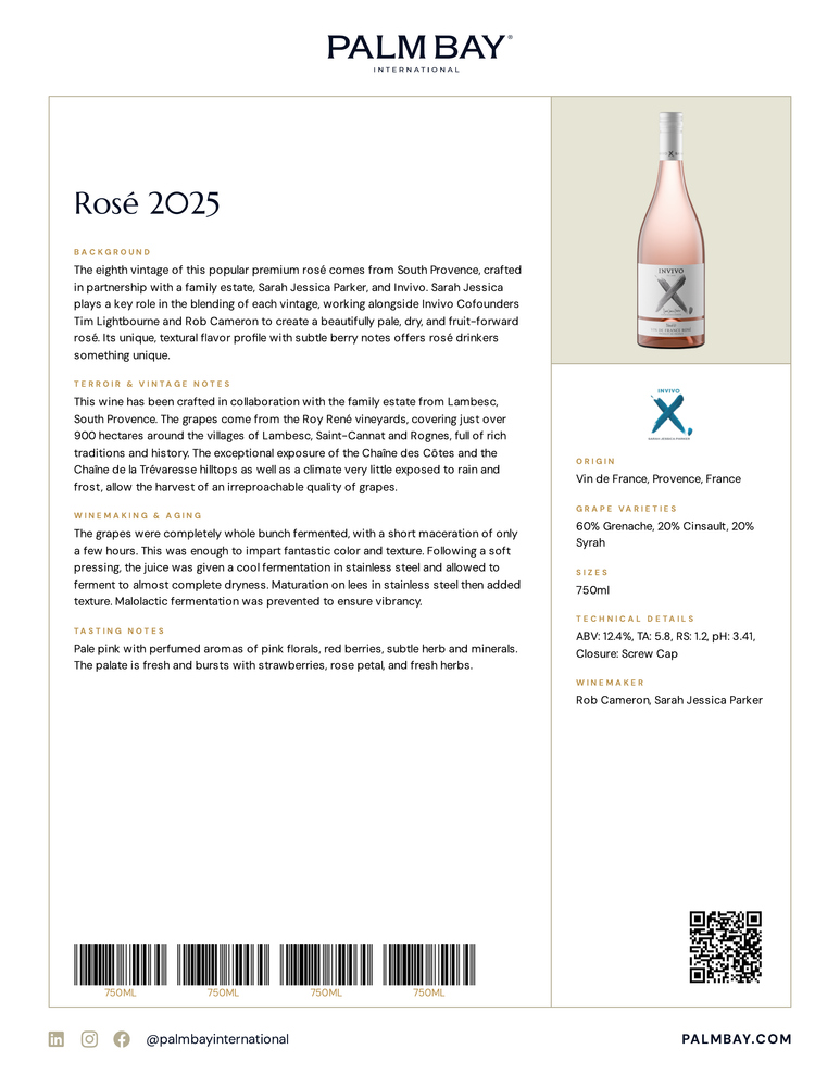 Invivo X, SJP Rosé 2025 - Tech Sheet