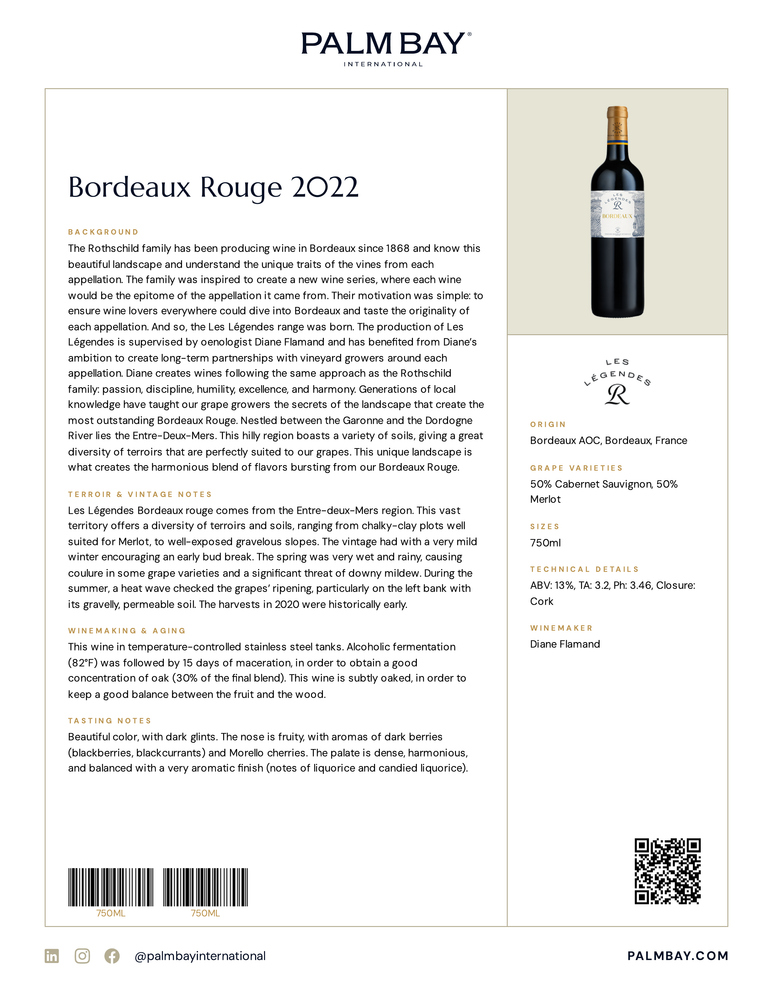 Les Légendes Bordeaux Rouge 2022 - Tech Sheet