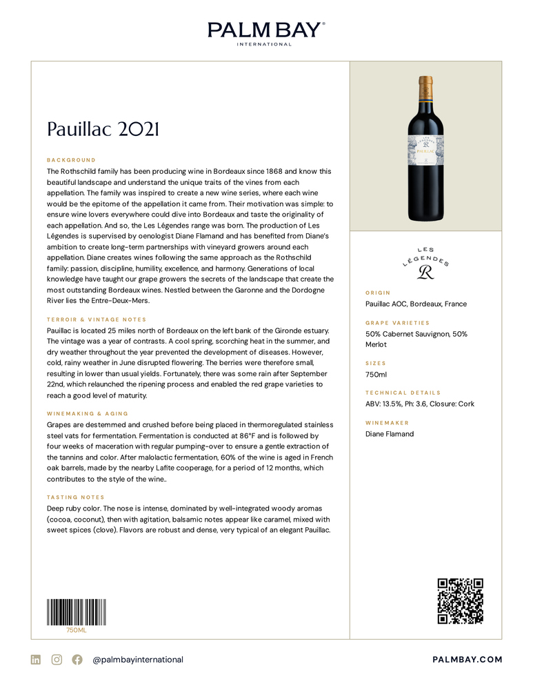 Les Légendes Pauillac 2021 - Tech Sheet