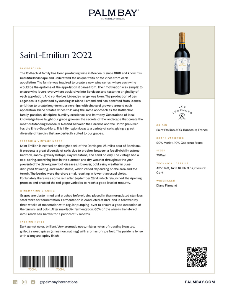 Les Légendes Saint-Emilion 2022 - Tech Sheet