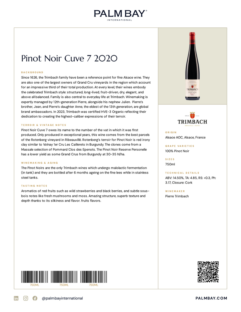 Maison Trimbach Pinot Noir Cuve 7 2020 - Tech Sheet