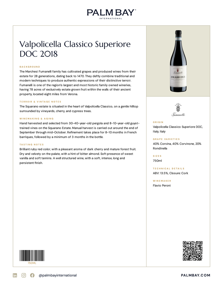 Marchesi Fumanelli Valpolicella Classico Superiore DOC 2018 - Tech Sheet
