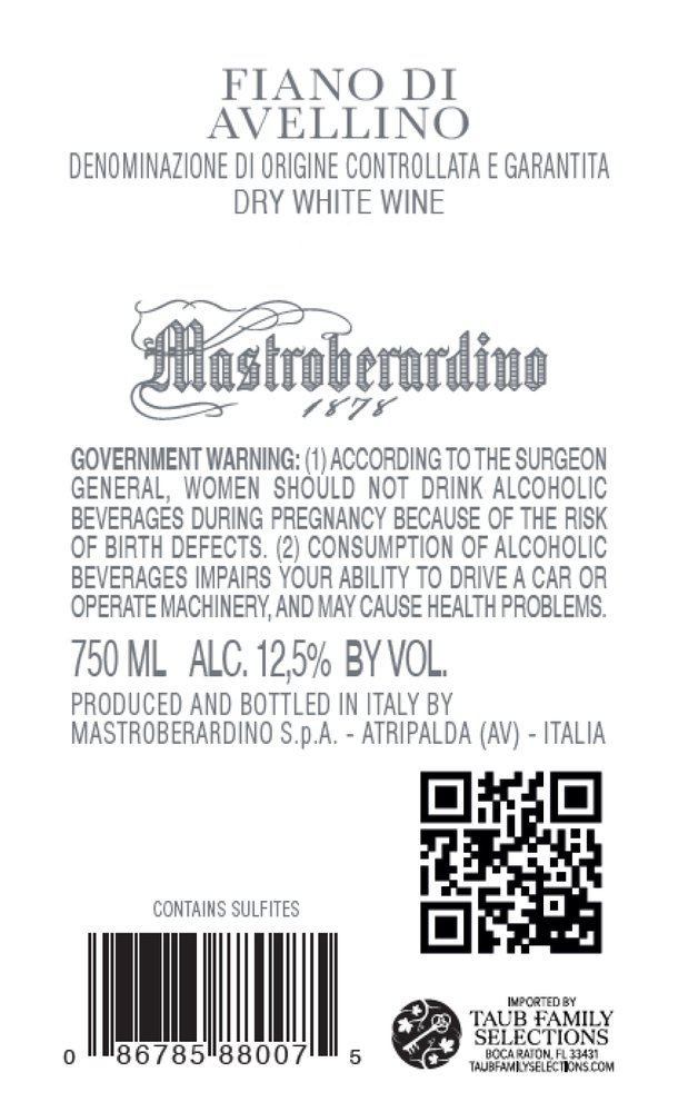 Mastroberardino Fiano di Avellino DOCG 2020 - Back Label
