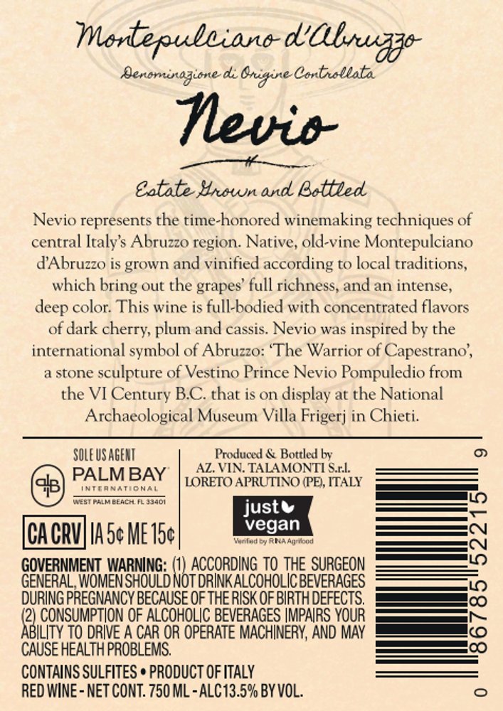 Nevio Montepulciano d'Abruzzo 2023 - Back Label