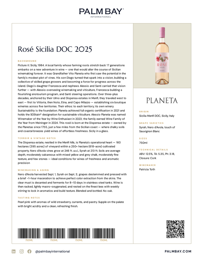 Planeta Rosé Sicilia DOC 2025 - Tech Sheet