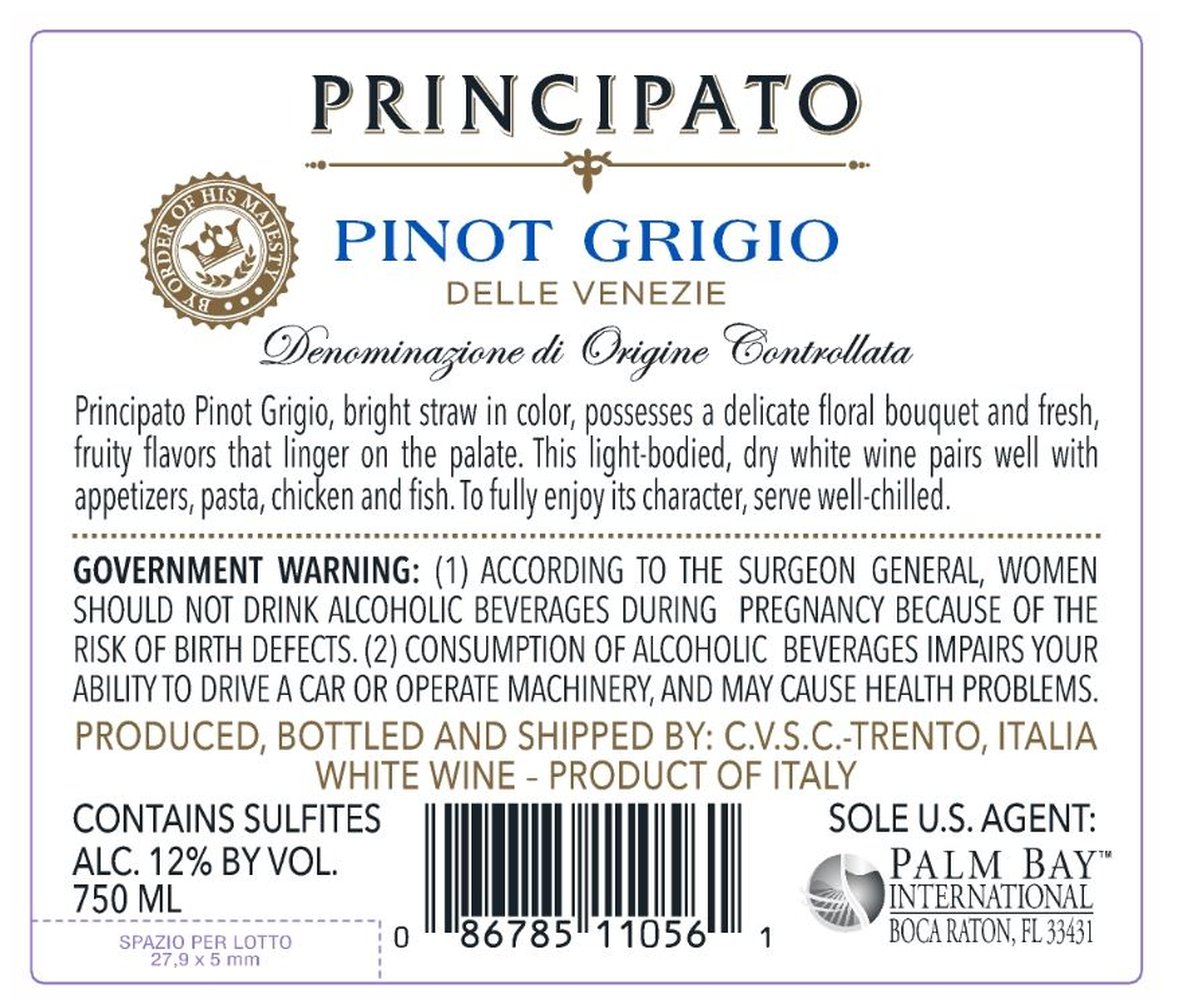 Principato Pinot Grigio 2022 - Back Label