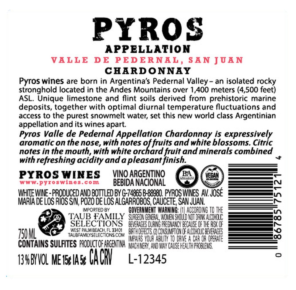 Pyros Appellation Chardonnay 2022 - Back Label