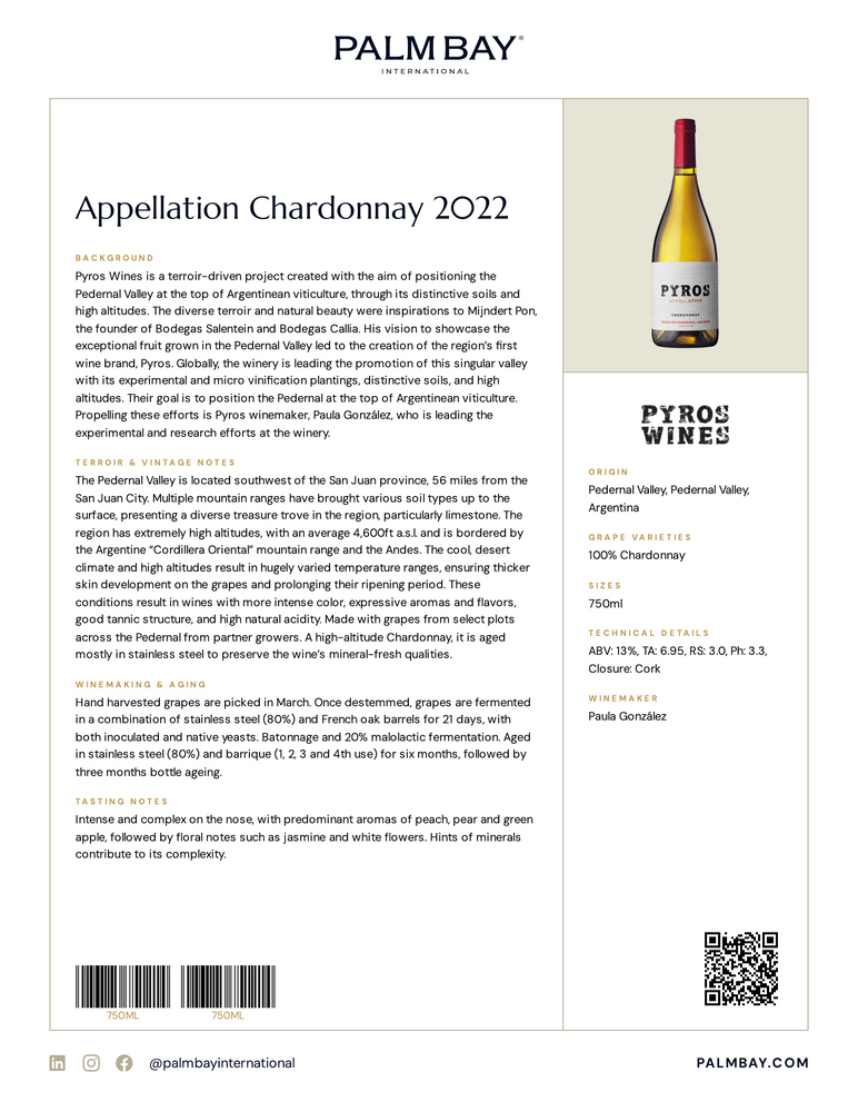 Pyros Appellation Chardonnay 2022 - Tech Sheet