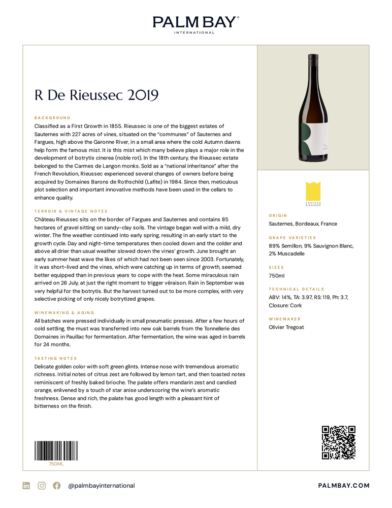 Rieussec R De Rieussec 2019 - Tech Sheet