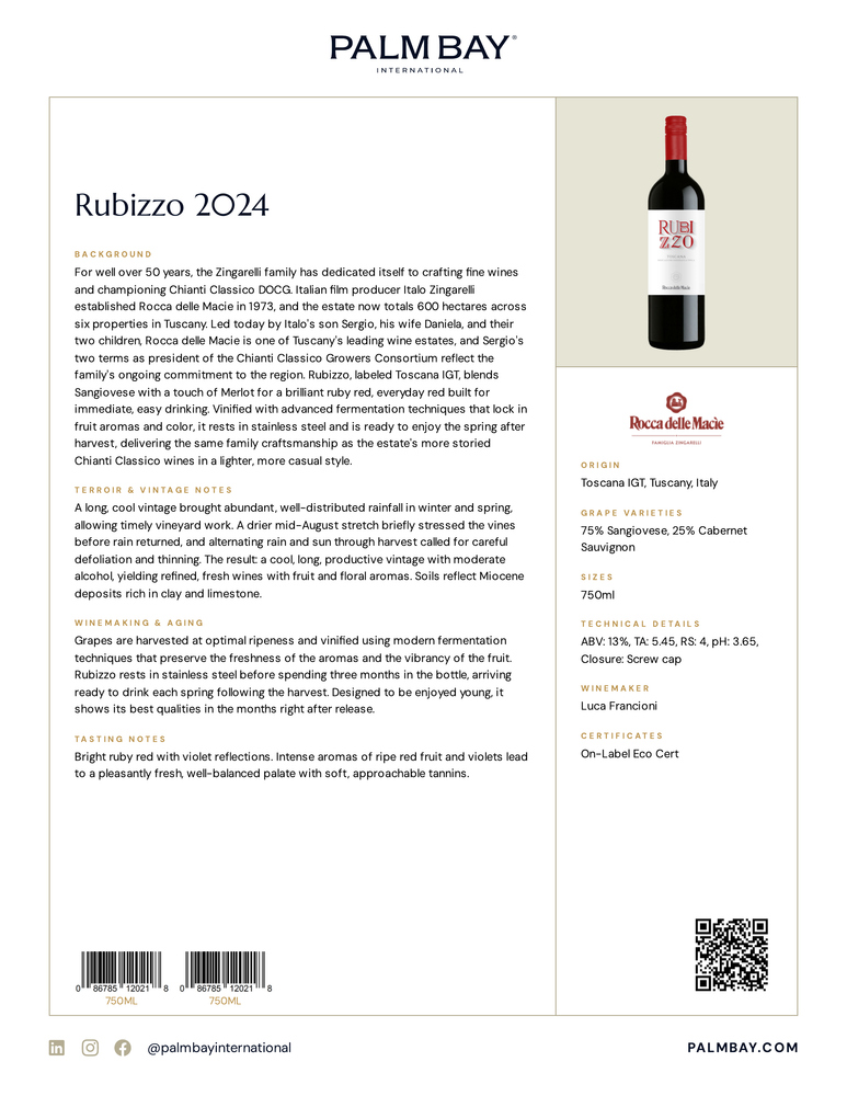 Rocca delle Macìe Rubizzo 2024 - Tech Sheet