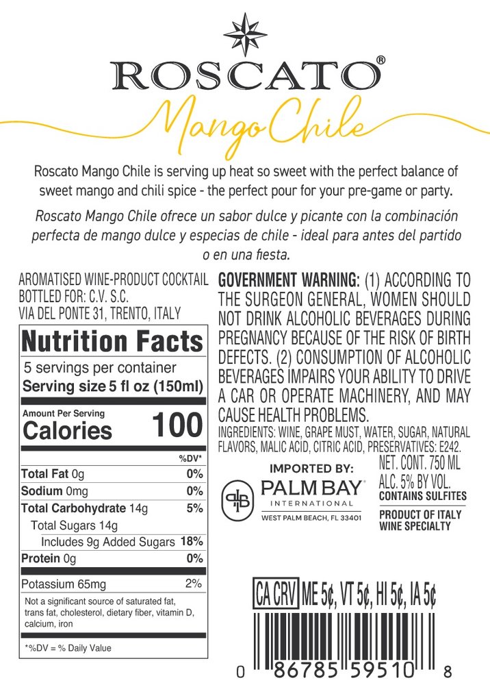 Roscato Mango Chile - Back Label