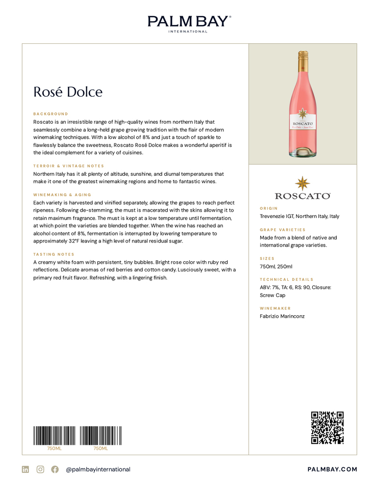 Roscato Rosé Dolce - Tech Sheet