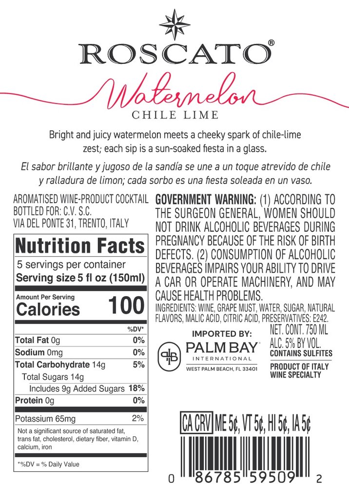 Roscato Watermelon Chile Lime - Back Label