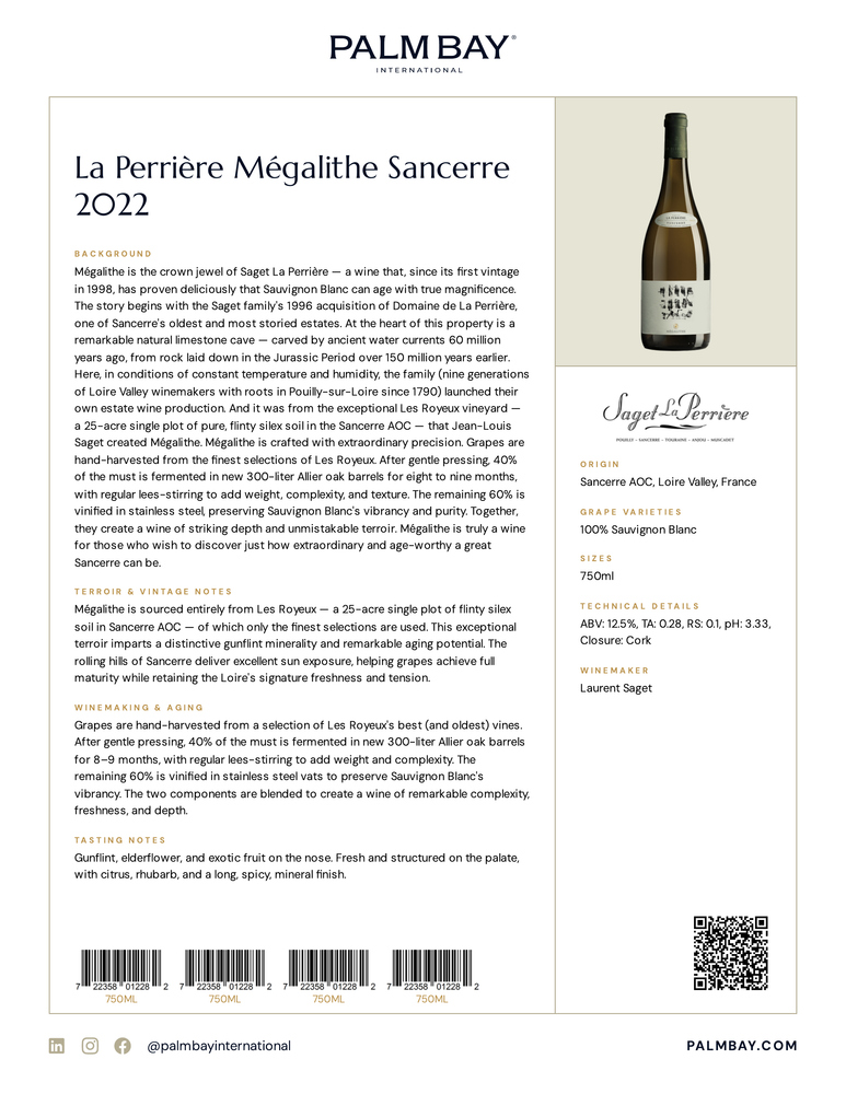 Saget La Perrière La Perrière Mégalithe Sancerre 2022 - Tech Sheet