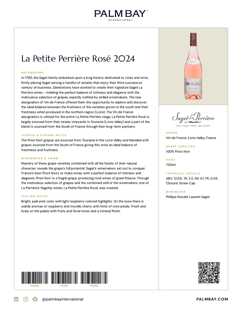 Saget La Perrière La Petite Perrière Rosé 2024 - Tech Sheet