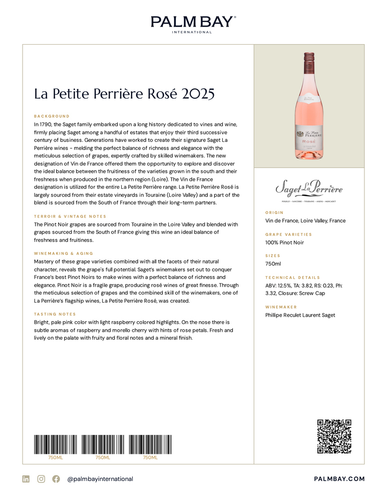 Saget La Perrière La Petite Perrière Rosé 2025 - Tech Sheet