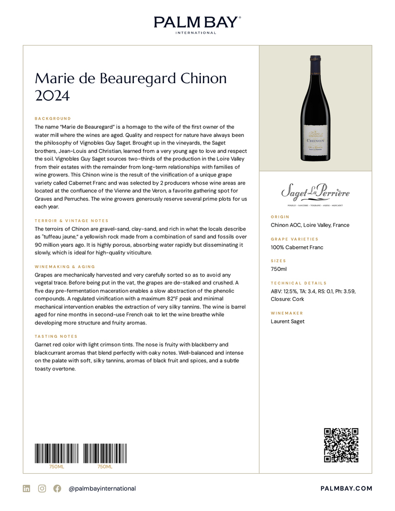 Saget La Perrière Marie de Beauregard Chinon 2024 - Tech Sheet