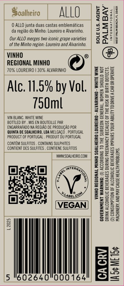 Soalheiro ALLO Loureiro Alvarinho 2025 - Back Label
