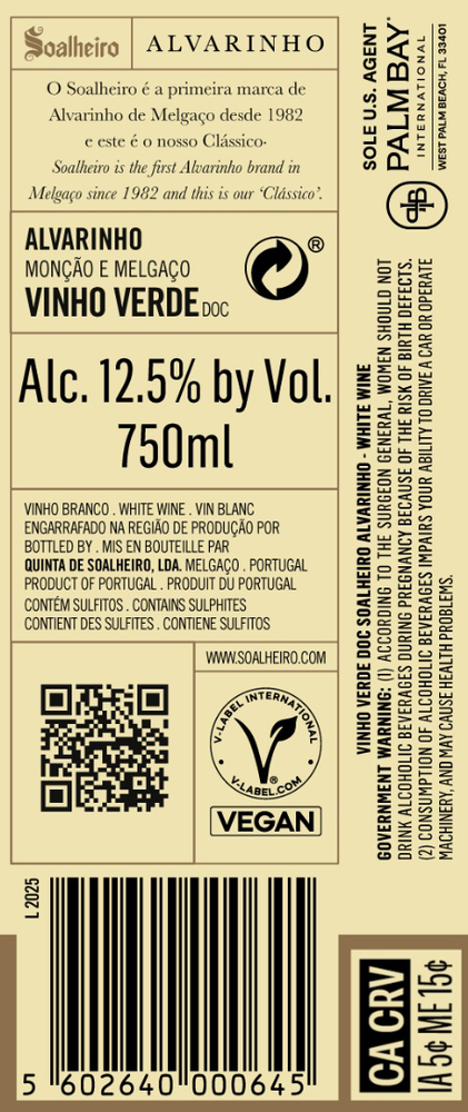 Soalheiro Alvarino Clássico 2025 - Back Label