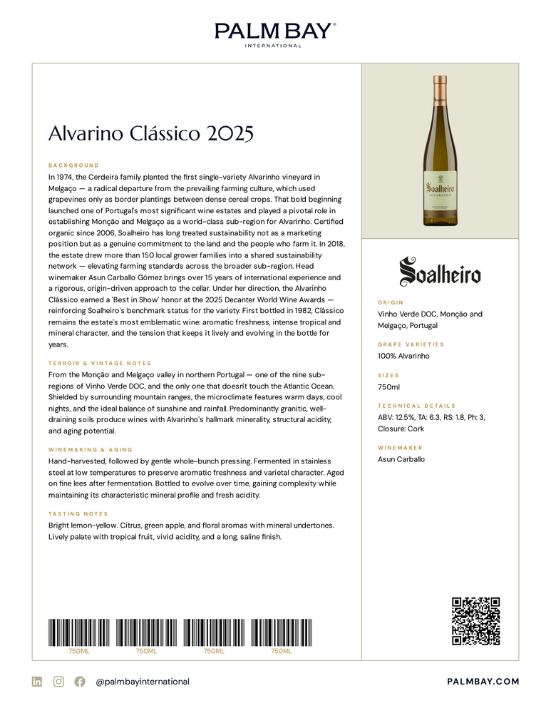 Soalheiro Alvarino Clássico 2025 - Tech Sheet