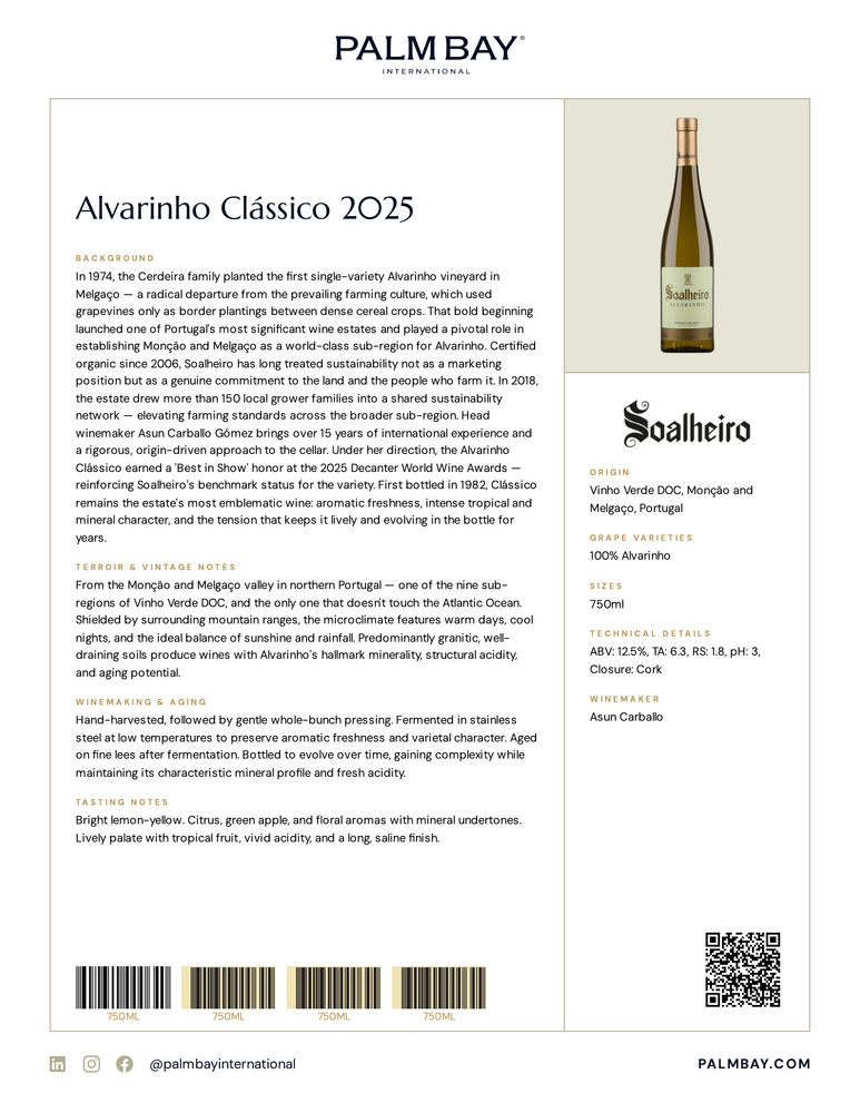 Soalheiro Alvarinho Clássico 2025 - Tech Sheet
