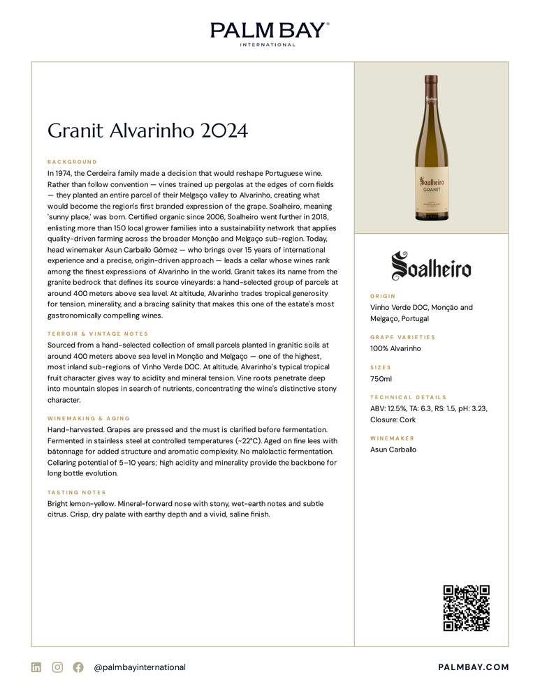 Soalheiro Granit Alvarinho 2024 - Tech Sheet