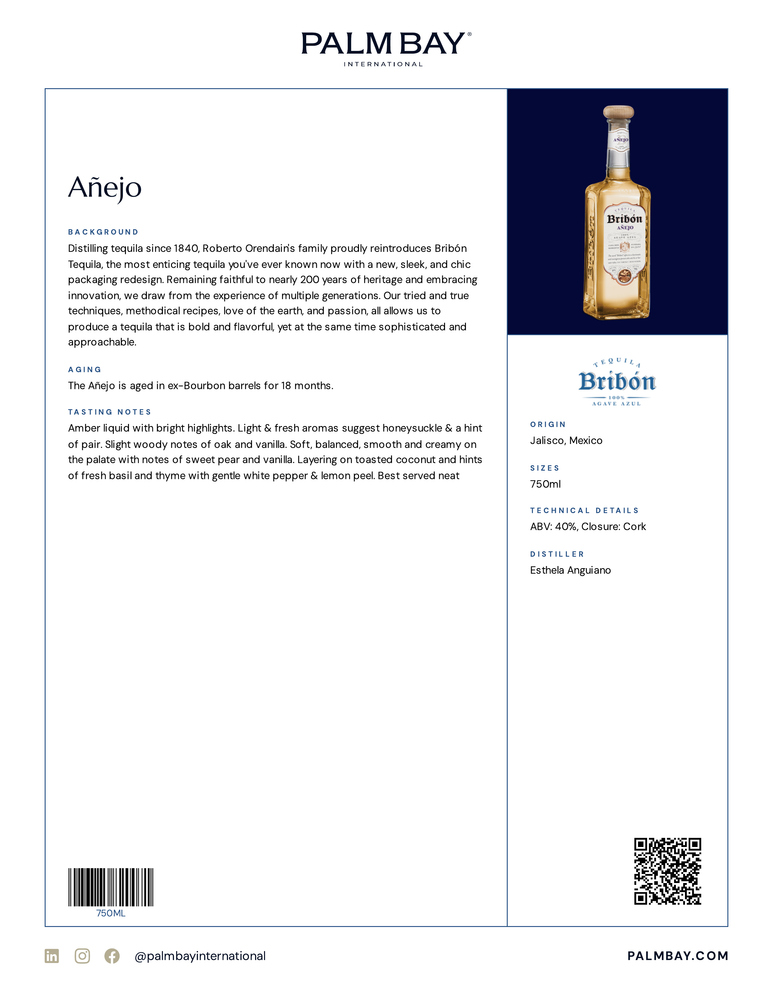 Tequila Bribón Añejo - Tech Sheet