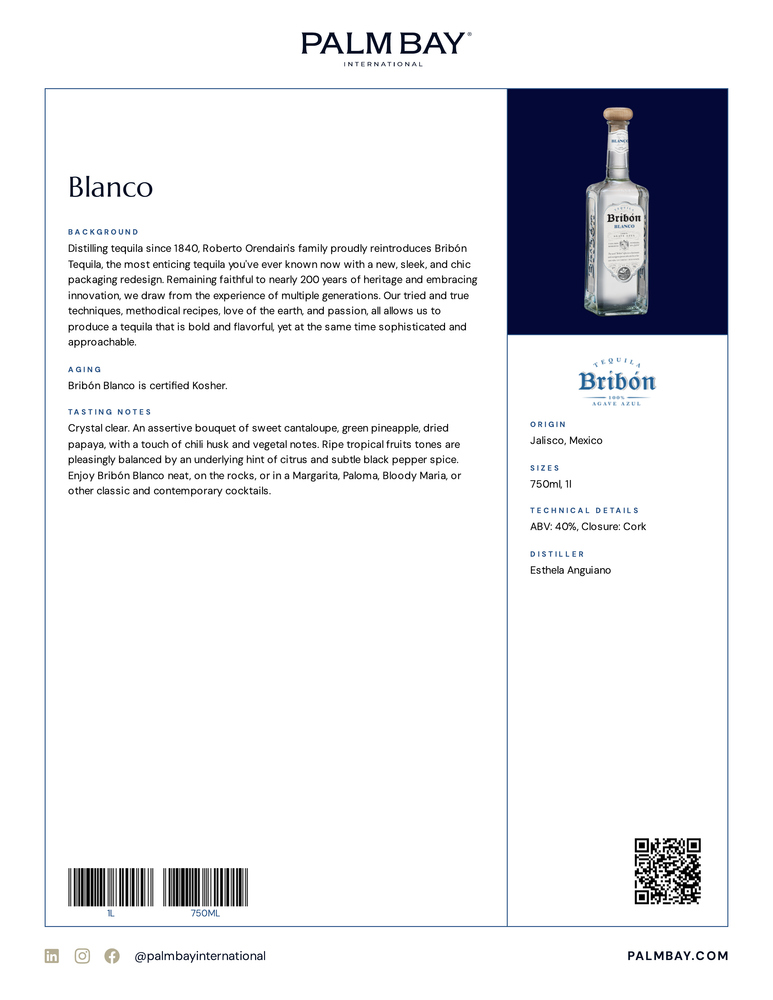 Tequila Bribón Blanco - Tech Sheet