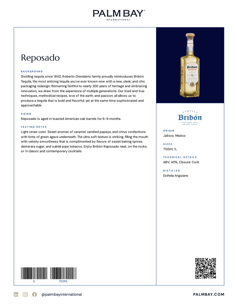 Tequila Bribón Reposado - Tech Sheet