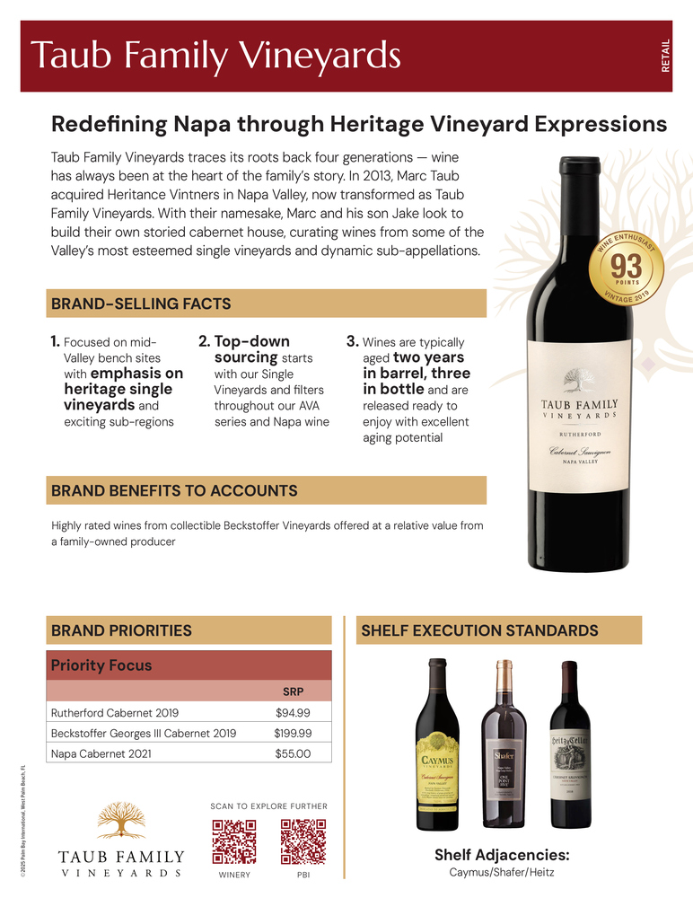 Taub Family Vineyards Retail Sell Sheet