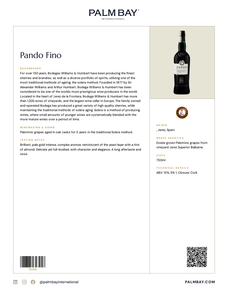 Williams & Humbert Sherries Pando Fino - Tech Sheet