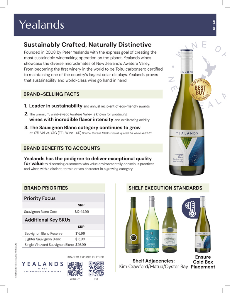 Yealands Retail Sell Sheet