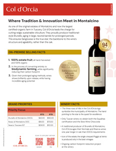 Col d'Orcia Fact Sheet: On Premise